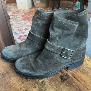 Frye Natalie Leather Short Engineer Boots, Brown Suede/Fatigue